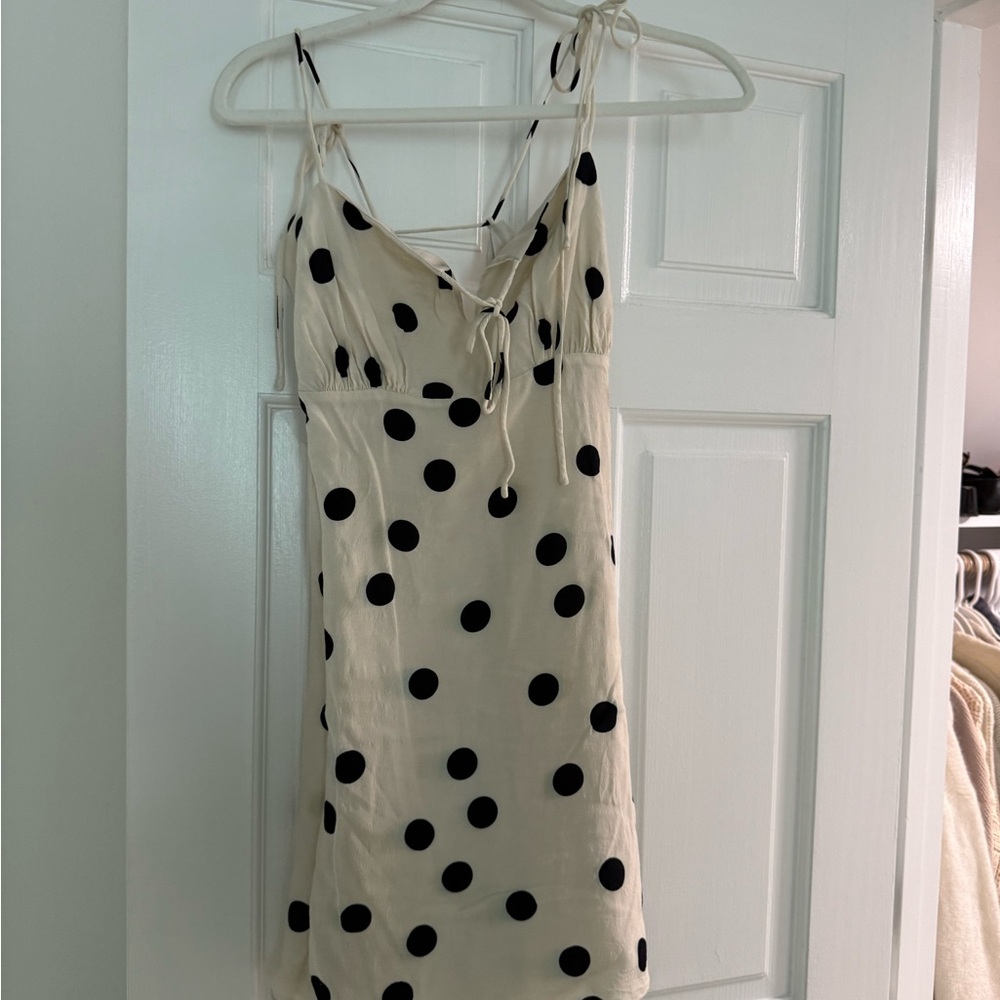 Cream Dress with Black Polka Dots